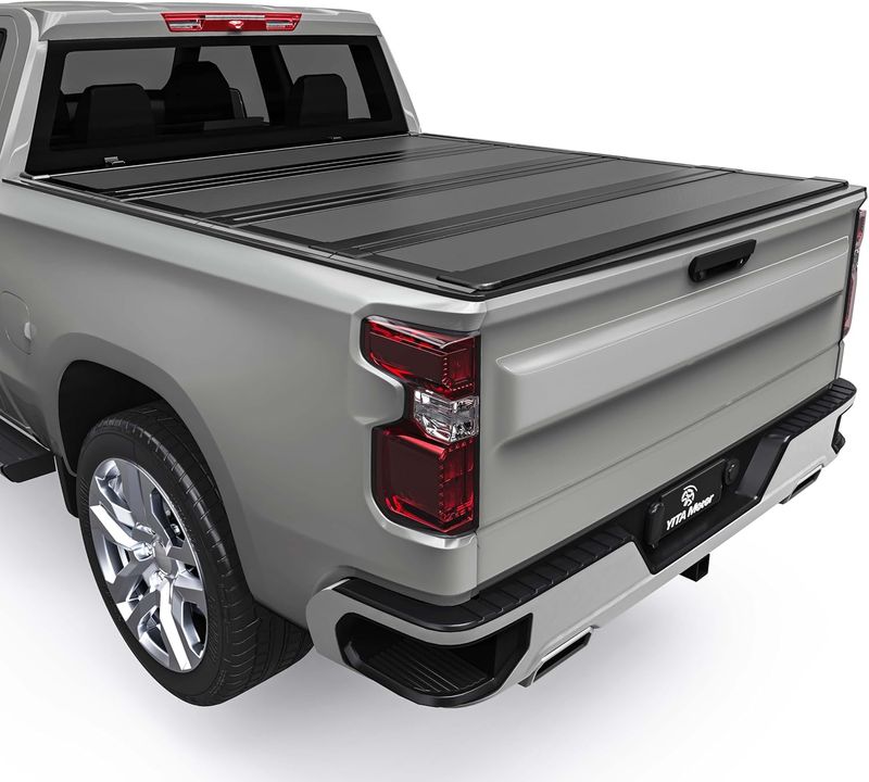 YITAMOTOR tonneau cover, Silverado 1500 bed cover, GMC Sierra truck cover, hard quad-fold, low-profile cover, 5.8 ft bed, new body style, weatherproof seal, cargo security, folding bed cover

