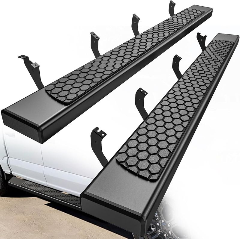 Toyota Tundra running boards, 2022 Tundra side steps, CrewMax step rails, textured black nerf bars, YITAMOTOR Tundra accessories, 6 inch running boards Tundra, Tundra CrewMax side steps