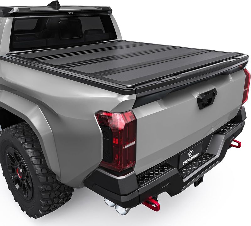 YITAMOTOR tonneau cover, Toyota Tacoma bed cover, hard quad-fold, low-profile cover, 5 ft bed, truck accessories, weatherproof seal, cargo security, folding bed cover, Tacoma truck accessories

