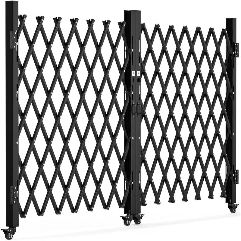 YITAMOTOR security gate, double folding barricade gate, expandable safety gate, 360° rolling gate, steel scissor gate, aluminum alloy mesh, commercial security gate, wide door gate, padlock compatible, protective barrier, 61x130 inch gate