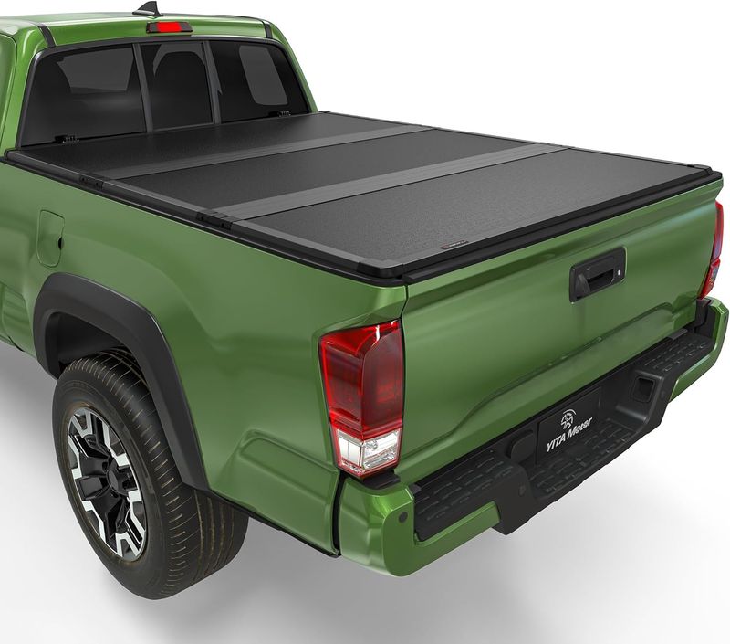 YITAMOTOR tonneau cover, Toyota Tacoma bed cover, FRP hard tri-fold, fiber-reinforced polymer, 5 ft bed, truck accessories, weatherproof seal, cargo security, folding bed cover, Tacoma truck accessories
