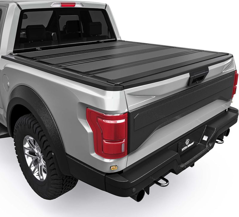 YITAMOTOR tonneau cover, Ford F-150 bed cover, hard quad-fold, low-profile cover, 5.5 ft bed, truck accessories, weatherproof seal, cargo security, folding bed cover, F-150 truck accessories

