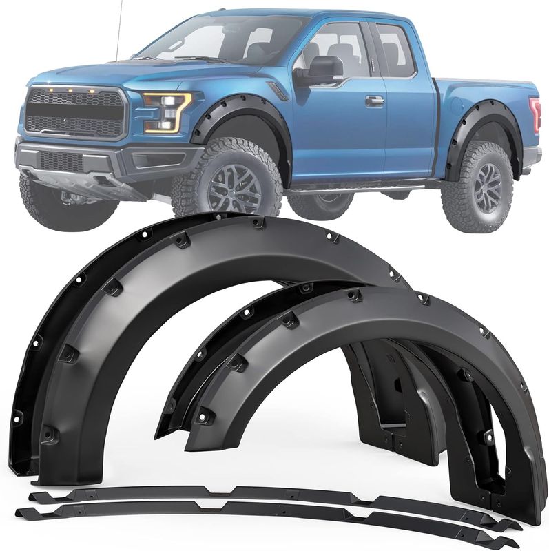 YITAMOTOR fender flares, Ford F150 wheel flares, 2015-2017 F150 accessories, pocket style fender flares, bolt-on wheel well covers, truck fender flares, riveted style flares, off-road protection, truck wheel arch covers, F150 styling accessories