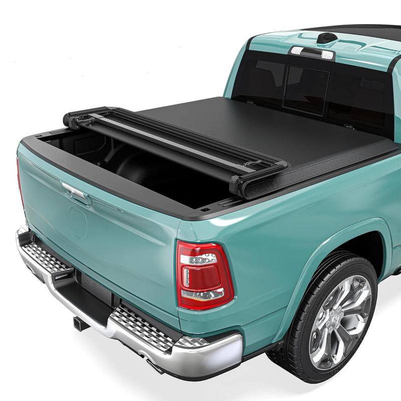5.7FT 4-Fold Soft Truck Bed Tonneau Cover For 2009-2025 Dodge Ram 1500 Waterproof