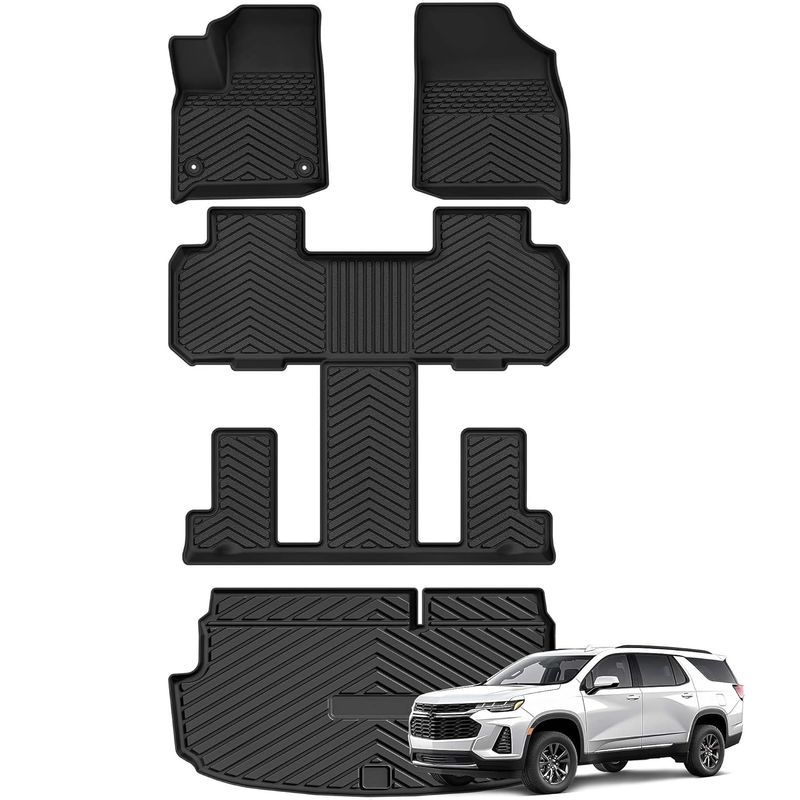 Chevy Traverse floor mats, all weather floor liners, Traverse Limited mats, 3 row floor liners, 2nd row bucket seats, cargo liner, 7 seater SUV mats, YITAMOTOR floor mats
