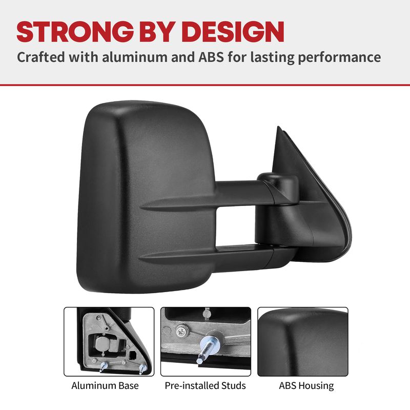 Manual Telescoping Tow Mirrors For 88-98 Chevy GMC C/K 1500 2500 3500 Pickup - Pair, Black, Bolt-On