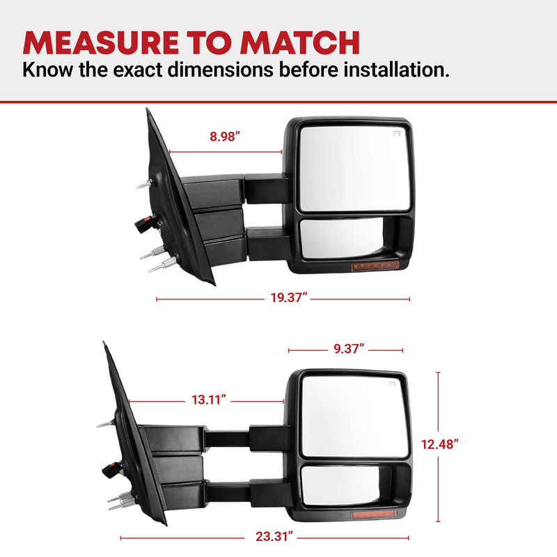 YITAMOTOR Towing Mirrors For 99-07 Ford F250/F350 Super Duty - Power Heated With Signal Lights