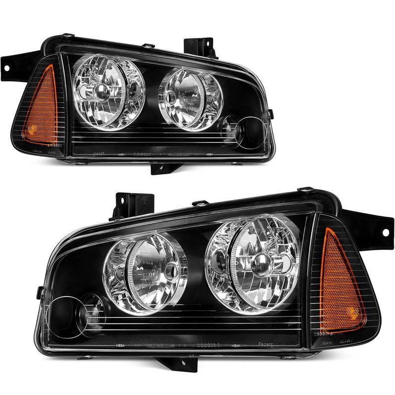 Dodge Charger headlights, 2006 Charger headlamps, black housing headlights, corner signal lights, headlight assembly pair, YITAMOTOR, LX platform headlights