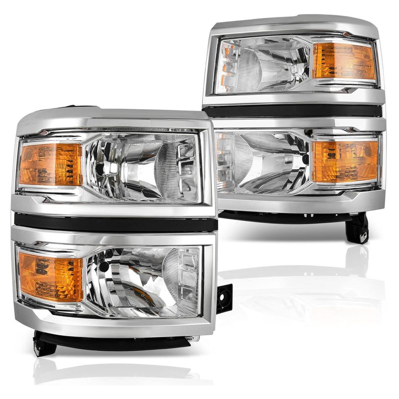 Front Headlights Chrome Headlamps for 2014-2015 Chevy Silverado 1500 Amber Side