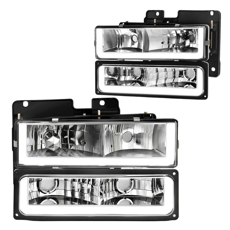  LED Headlights Assembly Compatible with 1990-1999 Chevy C/K 1500 2500 3500 / Suburban/Tahoe/GMC Yukon Headlamp w/Daytime Running Light