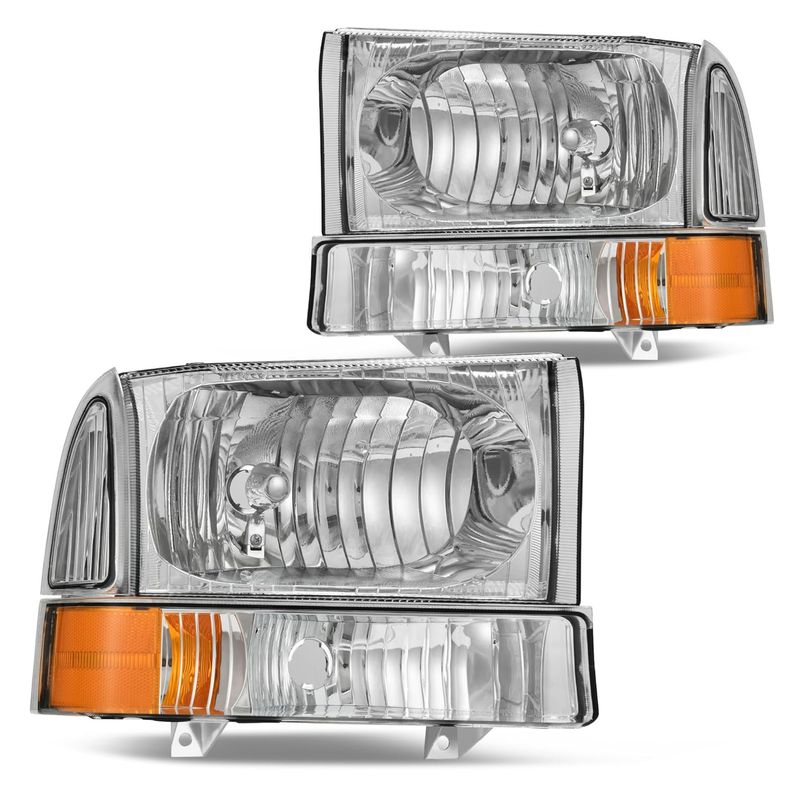 Pair OE Style Black/Amber Headlights For 2008-2010 Ford F250 F350 F450 Super Duty | Halogen, Clear Lens