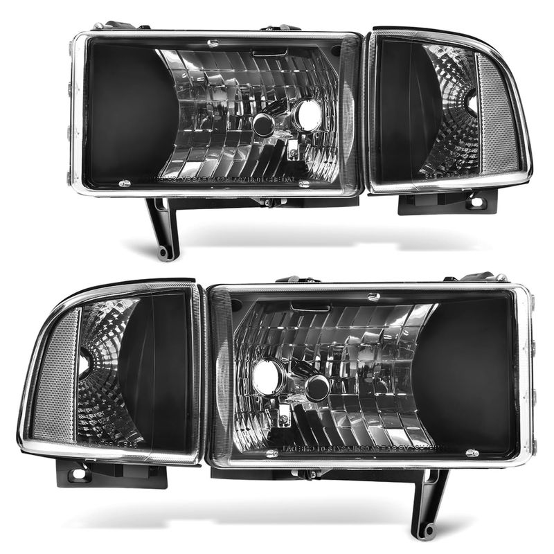 Headlights For 1994-2002 Dodge Ram 1500 2500 3500 Black Headlamp Set