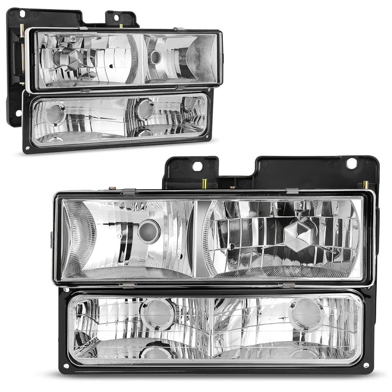  4PCS Chrome Headlights Replacement For 1990-1999 Chevy GMC C/K 1500 95-99 Tahoe