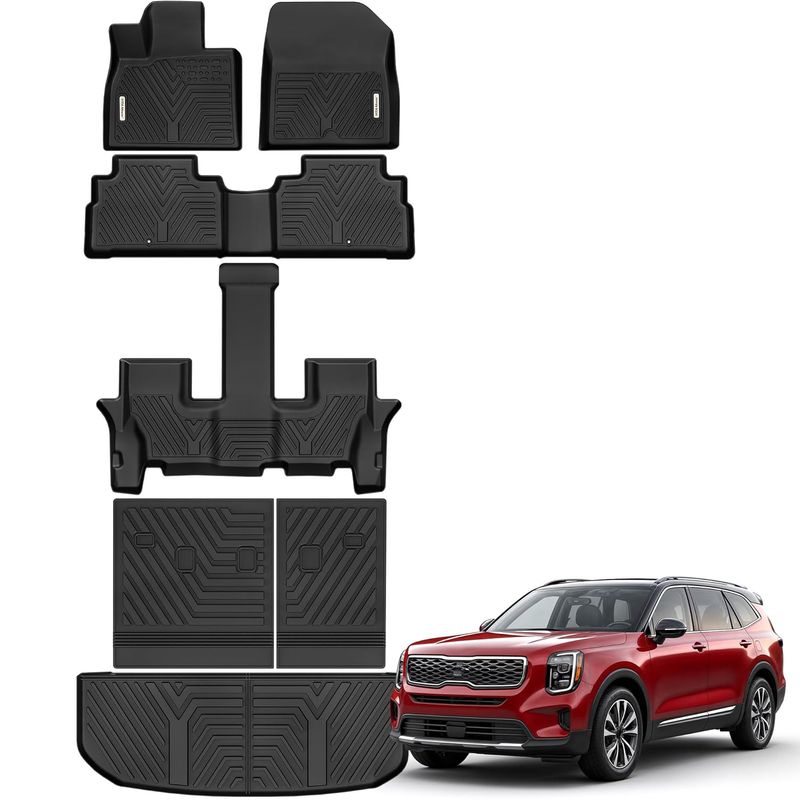 Kia Telluride floor mats, Telluride TPE floor liners, 2020 Telluride accessories, 3-row floor mats, backrest mat, cargo liner, all weather car mats, YITAMOTOR