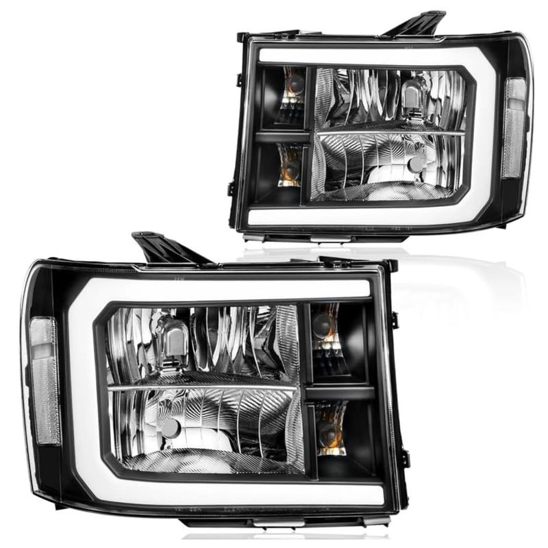 For 2007-2013 GMC Sierra 1500 2500HD 3500HD LED DRL Black Headlights Lamp Pair