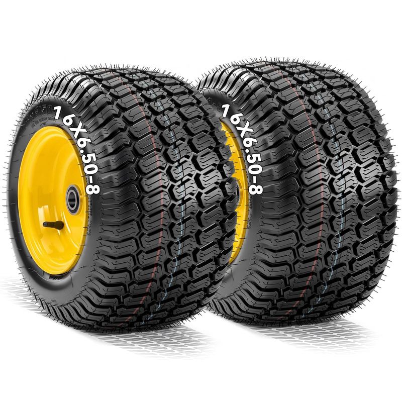 16x6.50-8 flat free tires, offset hub lawn mower wheels, 4 ply front tires, 3/4 inch bushings, john deere front wheels, yitamotor