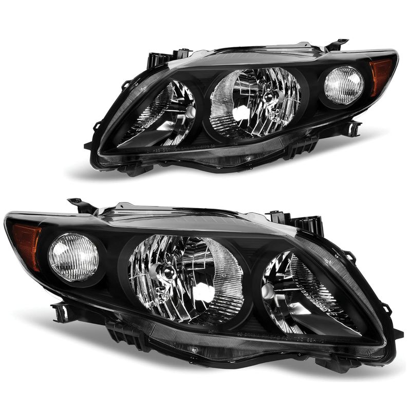 Headlights For 2009 2010 Toyota Corolla Black Amber Side Headlamp Pair Set