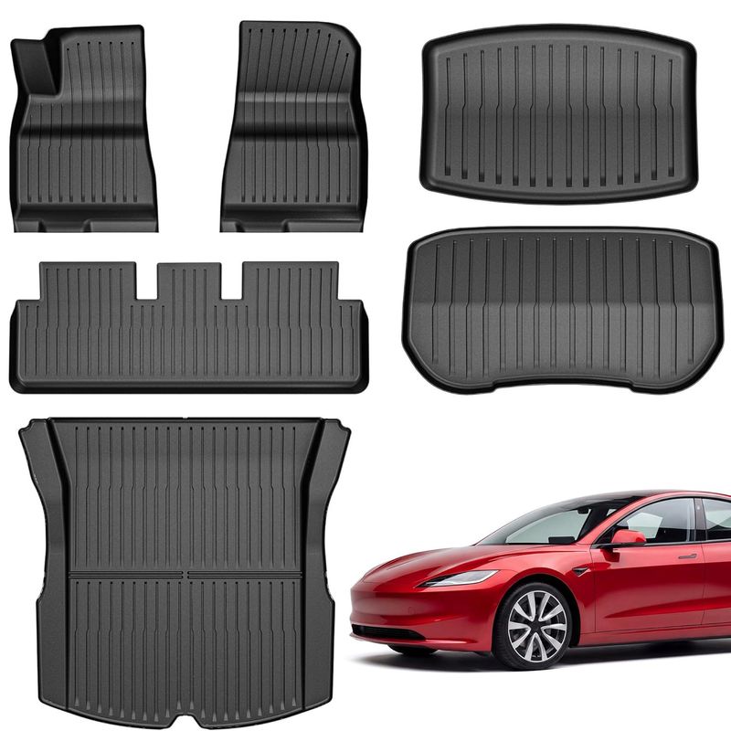 Tesla Model 3 Highland floor mats, Model 3 TPE liners, 2024 Model 3 accessories, 6-piece car mats, frunk liner, trunk mat, YITAMOTOR, Highland all-weather mats