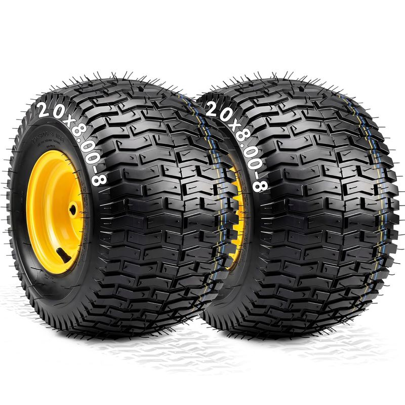 20x8.00-8 lawn mower tires, 4 ply tubeless wheel assembly, 3/4 inch bore, 3/16 keyway, garden tractor tires, yitamotor