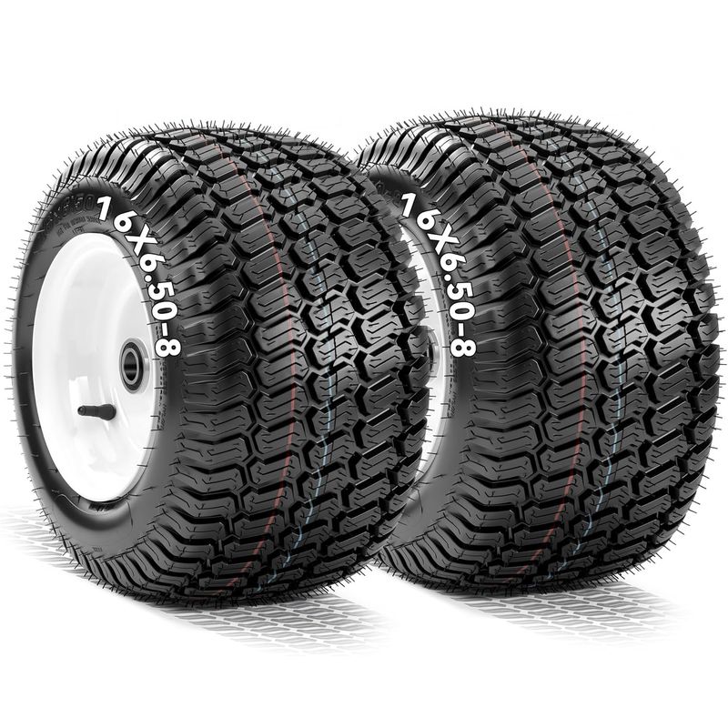 16x6.50-8 flat free tires, lawn mower wheel assemblies, 4 ply front tires, 3 inch centered hub, 3/4 inch bushings, riding mower tires, YITAMOTOR