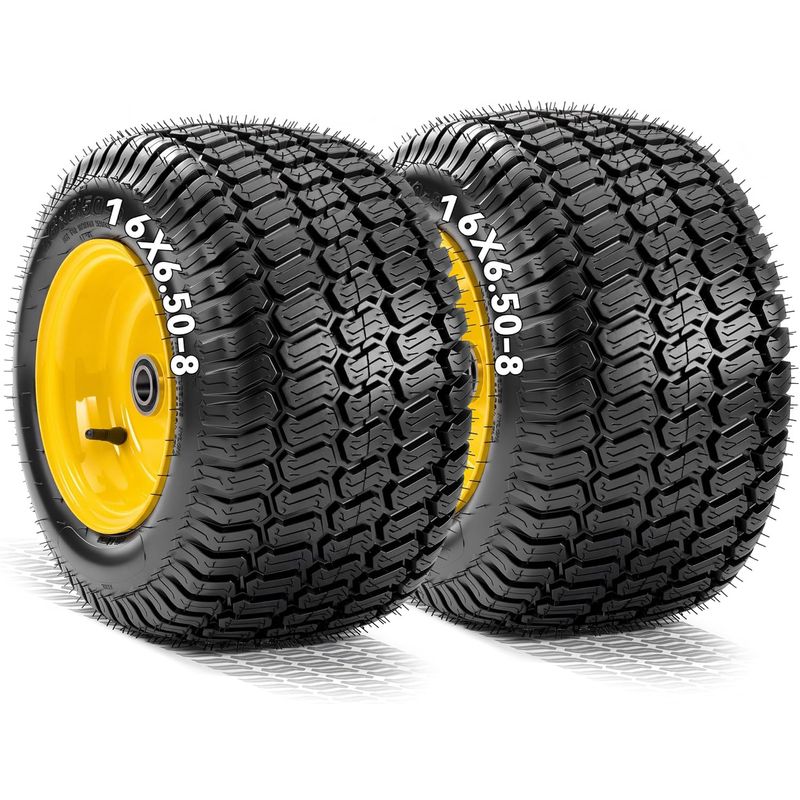 16x6.50-8 lawn mower tires, offset hub wheel assemblies, 4 ply front tires, 3/4 inch bushings, riding mower wheels, garden tractor tires, yitamotor
