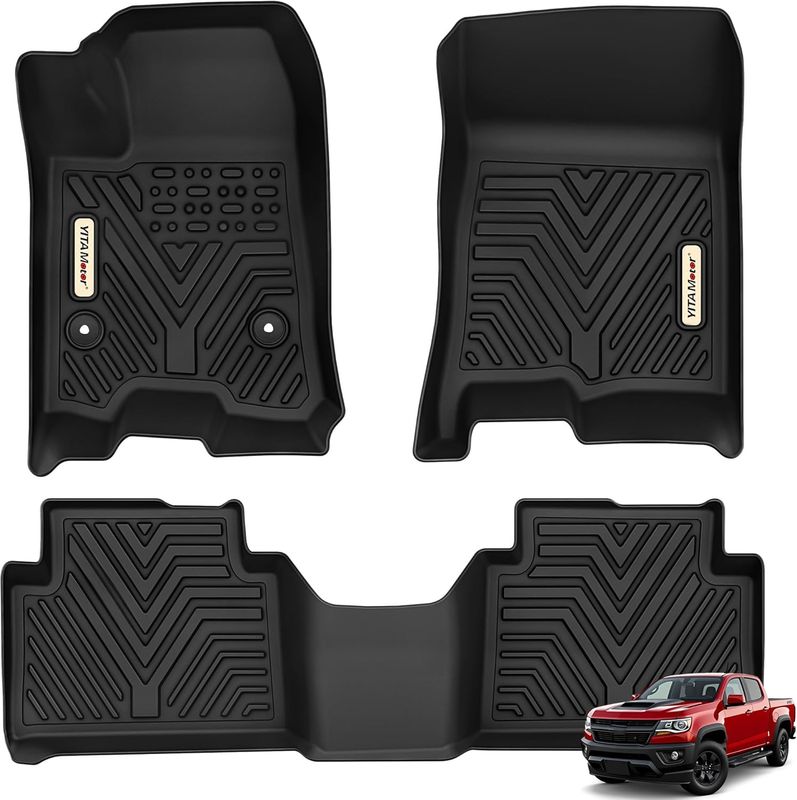 Custom TPE All-Weather Floor Mats for 2023-2026 Chevrolet Colorado & GMC Canyon Crew Cab, Front & Rear Row Liners, Black