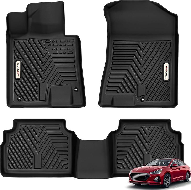 Black 1st & 2nd Row Floor Mats for 2020-2025 Hyundai Sonata / 2021-2025 Kia K5 (FWD Models Only)