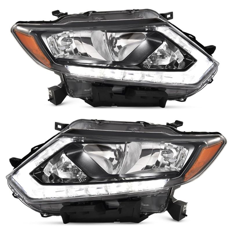 Nissan Rogue LED headlights, 2014 Nissan Rogue headlight assembly, 2015 Rogue headlamp replacement, 2016 Nissan Rogue headlights, black housing headlights, LED DRL headlamps, amber reflector headlights, clear lens headlights, YITAMOTOR Nissan Rogue lights, OEM style replacement headlights