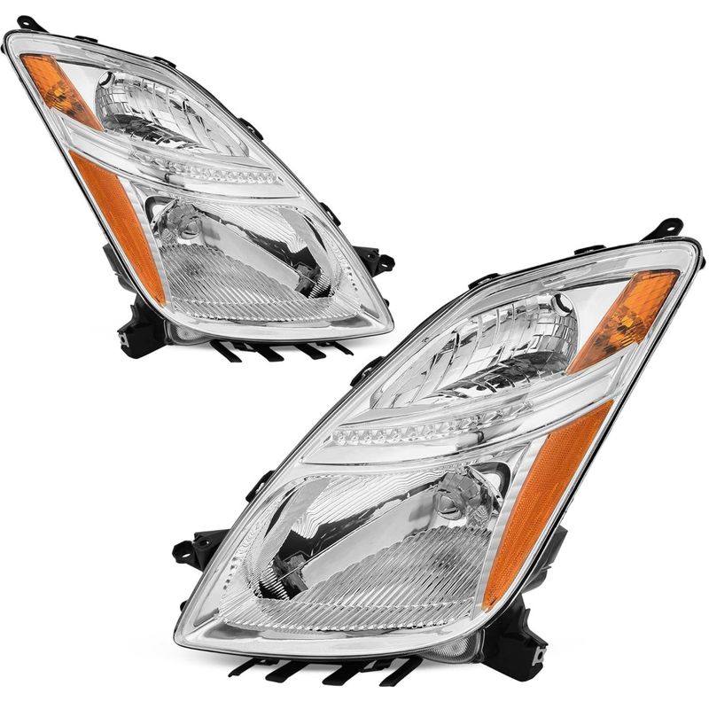 Toyota Prius headlight assembly, 2006 Toyota Prius headlights, 2007 Prius headlamp replacement, 2008 Toyota Prius headlights, 2009 Prius headlight pair, chrome housing headlights, DOT certified headlights, amber reflector headlamps, YITAMOTOR Prius headlights, OEM style replacement headlights