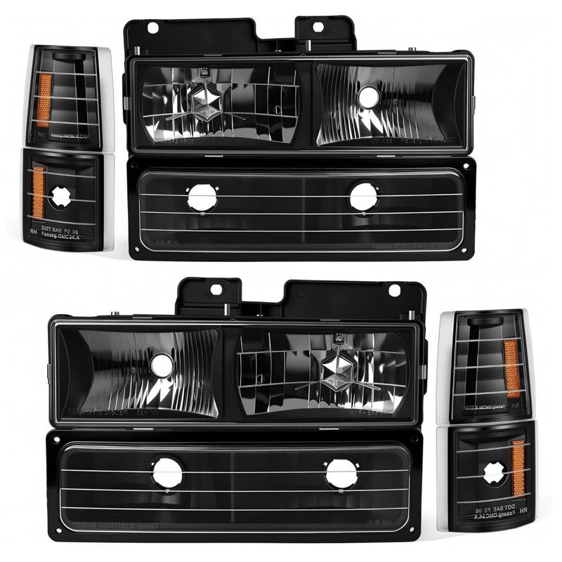 Chevy C/K headlights, 1994 Chevy C1500 headlight assembly, 1999 C3500 headlamp replacement, black housing headlights, amber reflector headlights, Chevy truck corner lights, C/K 1500 headlight kit, OEM style headlamps, YITAMOTOR headlights, aftermarket Chevy truck lights