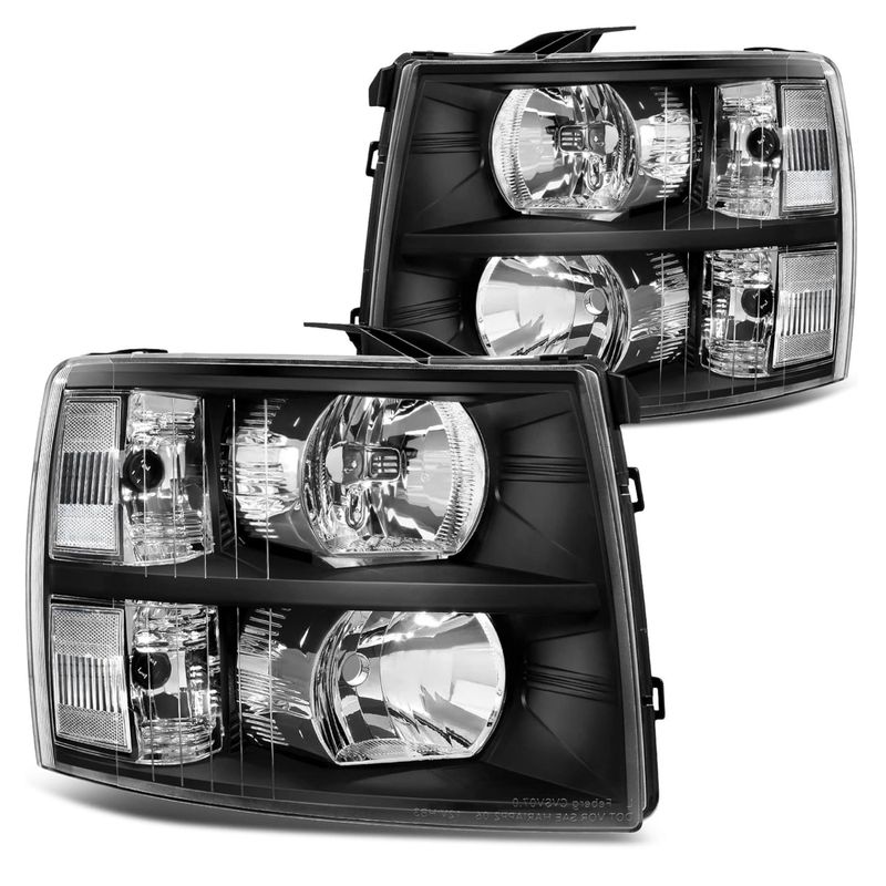 Chevy Silverado headlight assembly, 2007 Silverado 1500 headlights, Silverado 2500HD headlight replacement, Silverado 3500HD headlights, black housing headlights, clear lens headlamps, clear reflector headlights, YITAMOTOR Silverado headlights, OEM style replacement headlights, aftermarket Chevy truck lighting