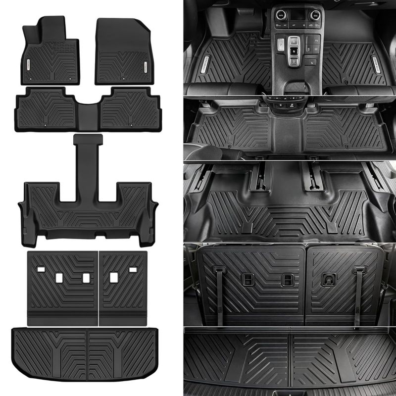Floor Mats for 2020-2025 Hyundai Palisade with 2nd Row Bucket Seats, Rear Trunk Mat with Backrest Mat Floor Mat Replacement for Hyundai Palisade Accessories TPE All Weather Floor Mats, Black