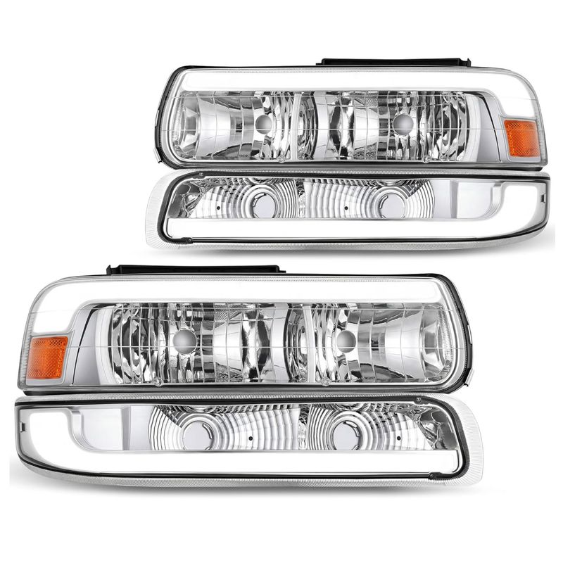Chevy Silverado LED headlights, 1999 Silverado headlight assembly, Silverado 2500HD headlight replacement, Chevy Tahoe headlights, Suburban headlight assembly, LED DRL headlights, chrome housing headlamps, amber reflector headlights, YITAMOTOR headlights, OEM style Chevy lighting