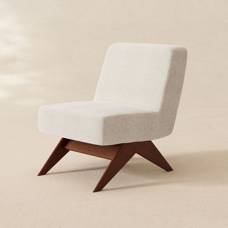 linen armless chair, walnut leg chair, high density foam chair, breathable linen chair, TB117 certified, spill resistant furniture, modern accent chair, solid rubberwood frame, minimalist lounge chair, slow living furniture
