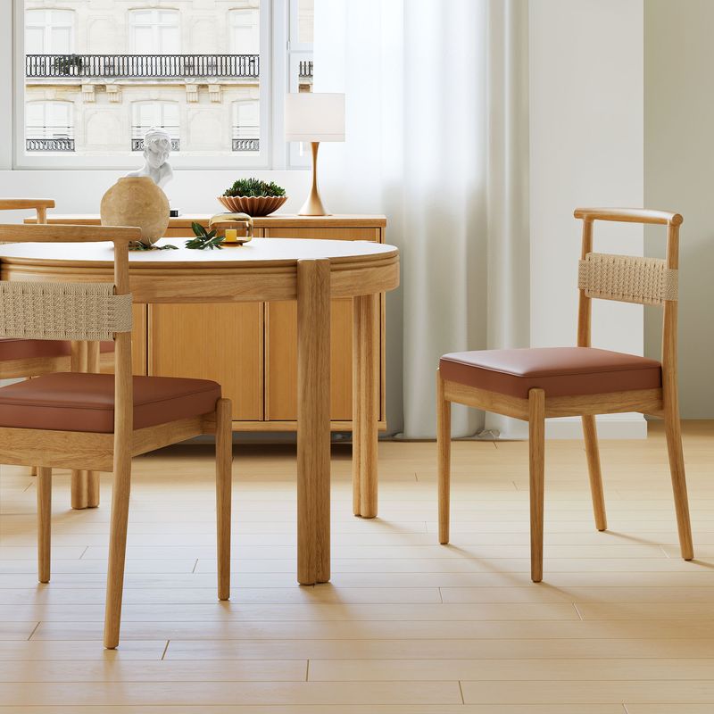 woven leather dining chair,woven leather dining chair,faux leather dining chair,cane style back dining chair,solid wood dining chair,upholstered dining chair,wood and leather dining chair,modern dining chair,armless dining chair,scandinavian dining chair,brown leather dining chair