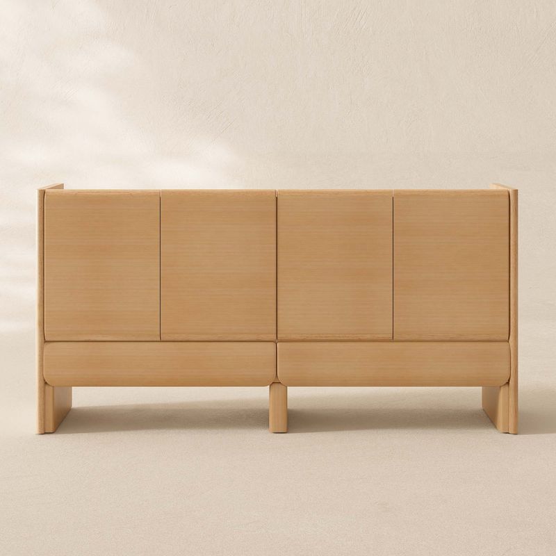 rubberwood buffet, organic curves furniture, adjustable shelf sideboard, dining room storage, clutter free organization, eco friendly furniture, rounded corner design, CPSIA certified dining furniture