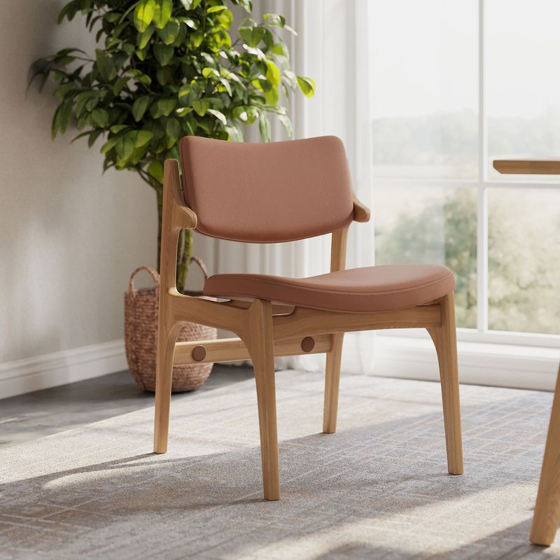 brown leather dining chair,modern dining chair,curved back dining chair,armless dining chair,brown leather dining chair,white oak dining chair,faux leather dining chair,upholstered dining chair,wood and leather dining chair