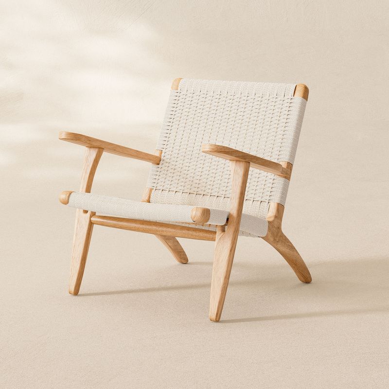 woven rope chair, Scandinavian accent chair, fully assembled furniture, reading chair, solid rubberwood chair, cozy lounge chair, sustainable home decor, modern living room chair