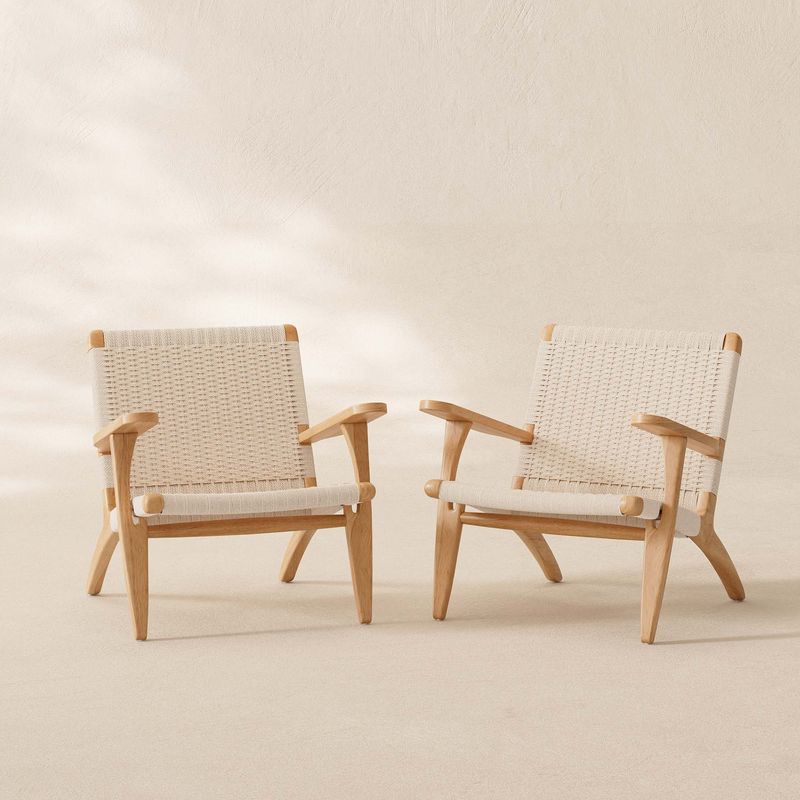 woven rope chair, Scandinavian accent chair, fully assembled furniture, reading chair, solid rubberwood chair, cozy lounge chair, sustainable home decor, modern living room chair