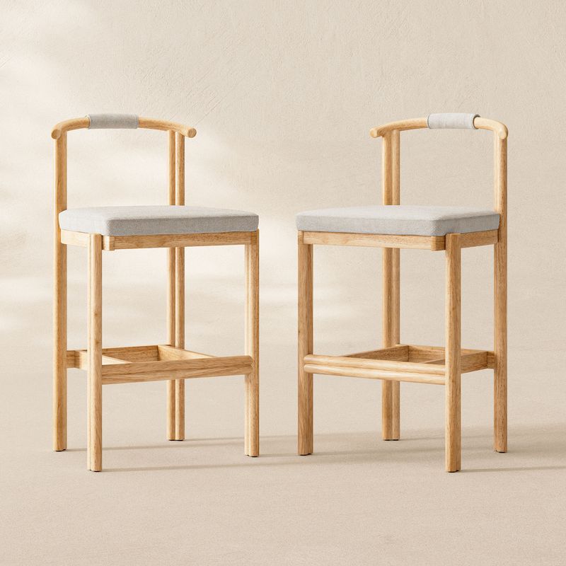 Alvara bar stool, 35 inch bar stool, rubberwood bar stool, thick cushioned stool, compact bar stool, counter height stool, modern bar stool, sustainable furniture, cozy kitchen seating, assembled furniture