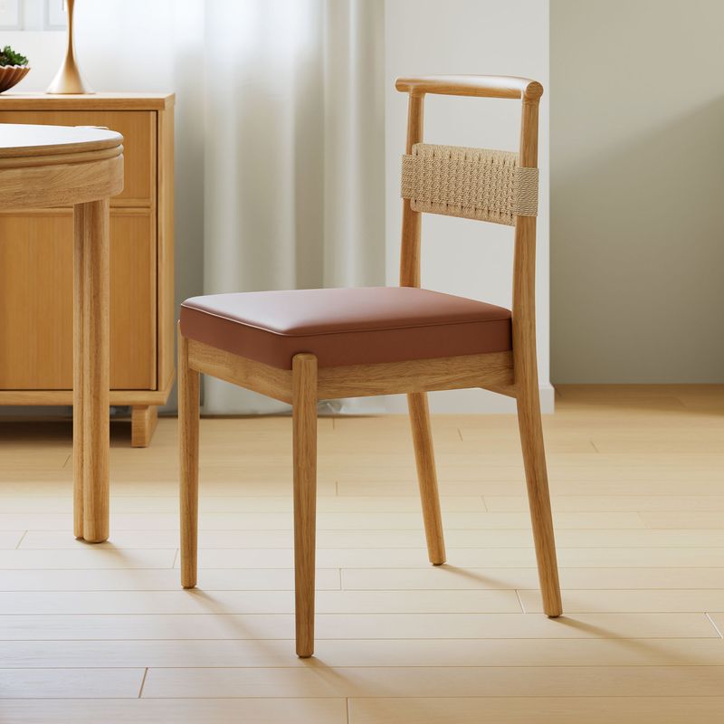 woven leather dining chair,woven leather dining chair,faux leather dining chair,cane style back dining chair,solid wood dining chair,upholstered dining chair,wood and leather dining chair,modern dining chair,armless dining chair,scandinavian dining chair,brown leather dining chair