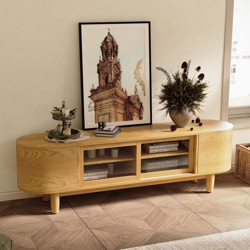 media console, ashwood console table, tv stand with storage, soft close doors, cord management,family safe furniture, edge free design, clutter free living, eco friendly console, sustainable ashwood,solid wood console, CPSIA certified furniture, console with glass doors, living room storage solutions, easy assembly console