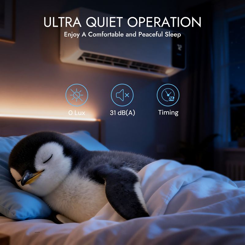 Ultra-quiet operation of mini split air conditioner in a bedroom setting