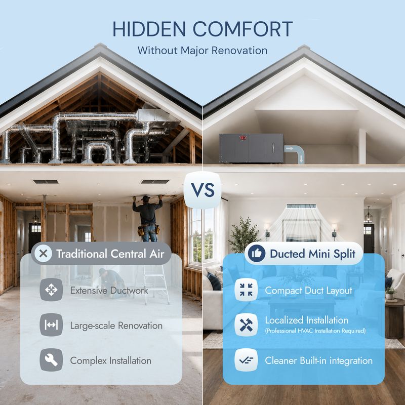 Hidden comfort delivered by a ducted air handler providing whole-home heating and cooling