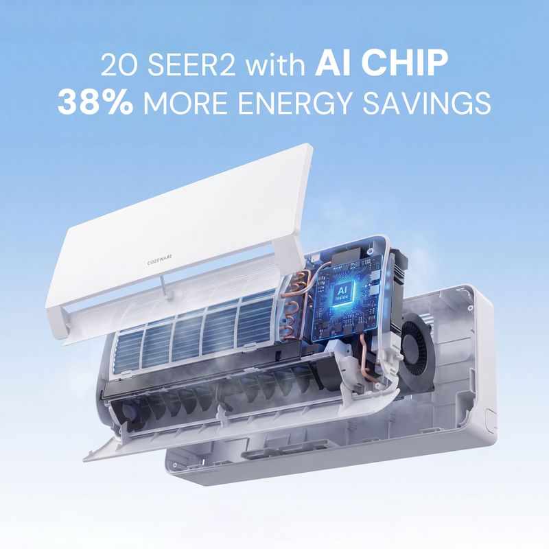 38% energy savings than 20 SEER2 for 24000 btu mini split with AI