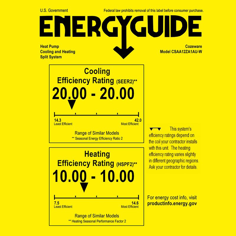 EnergyGuide of 24000 btu mini split with AI