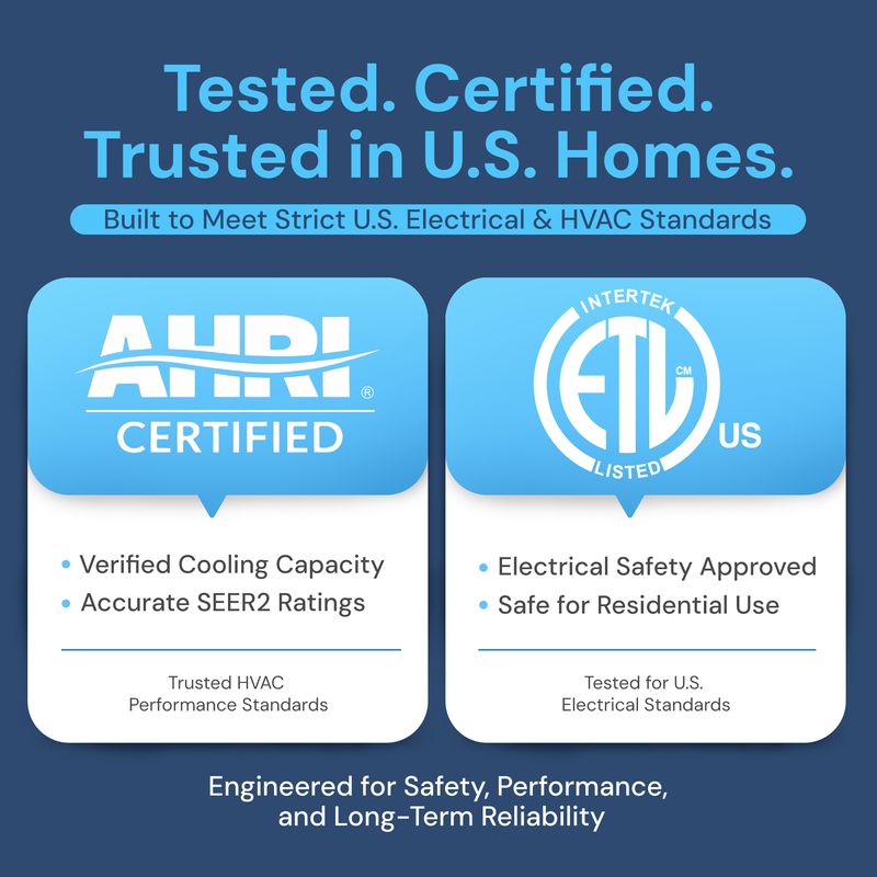 ETL and AHRI certified for safety and performance assurance