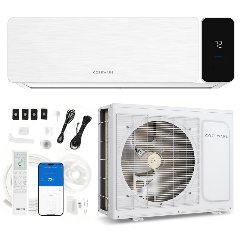 Wall-mounted Cozeware ductless mini split AC, energy-efficient inverter air conditioner