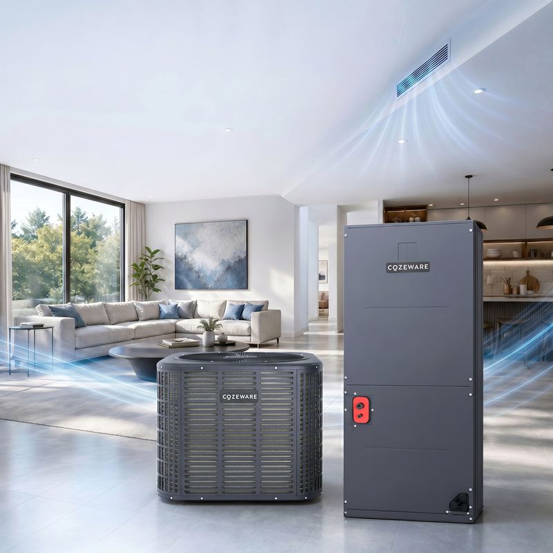 Ducted central AC system with air handler, powered by R454B refrigerant and inverter technology for precise whole-home heating and cooling