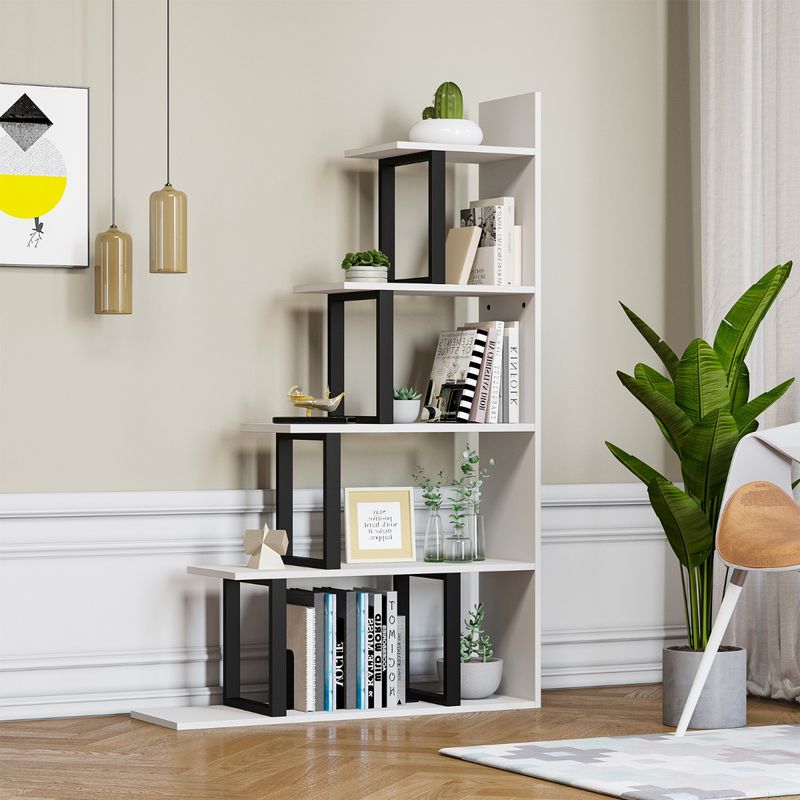 Yitahome 5Tier Corner Bookcase LShape Bookshelf in White